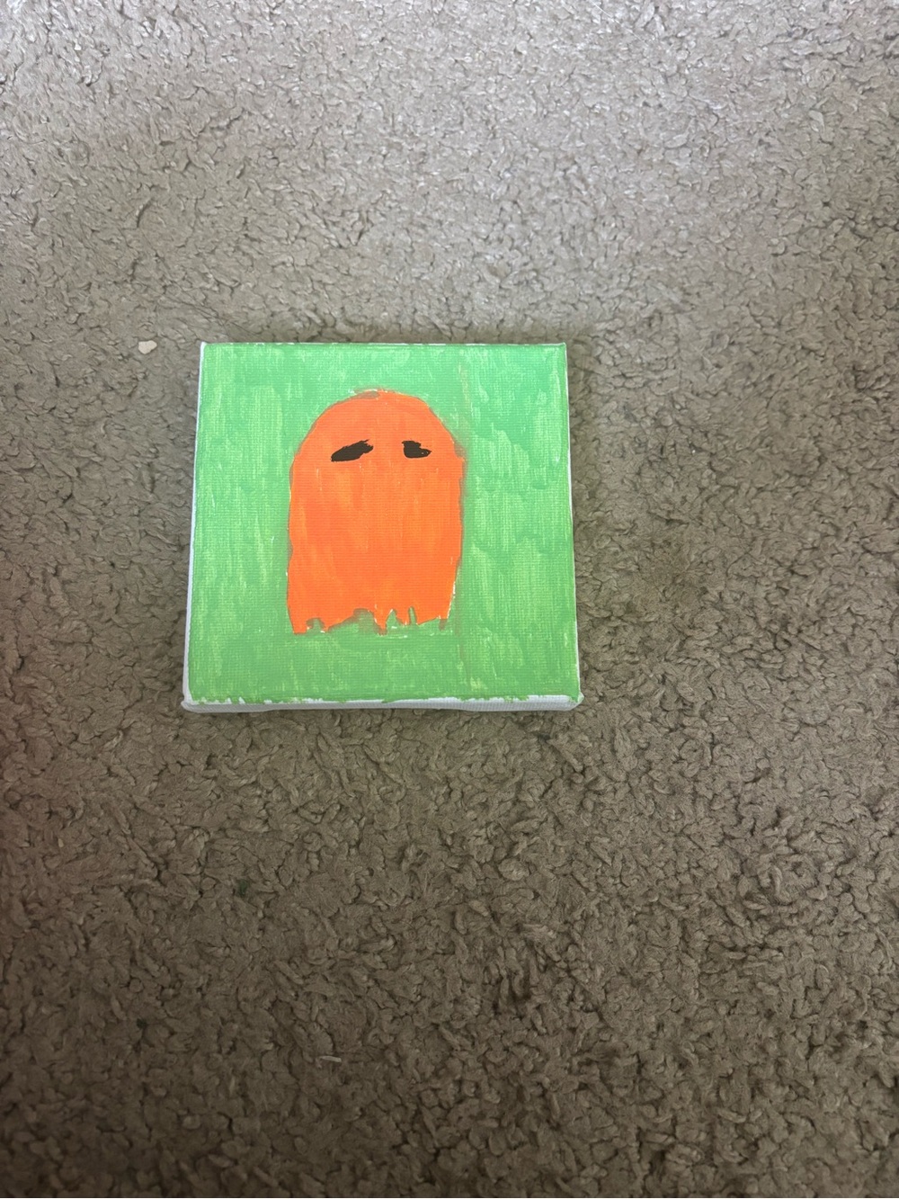 Handmade Orange Ghost Canvas Art - Green Background